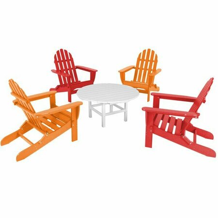 POLYWOOD Classic 5-Piece Sunset Red / Tangerine / White Patio Set with 4 Folding Adirondack Chairs 633PWS19SRTA
